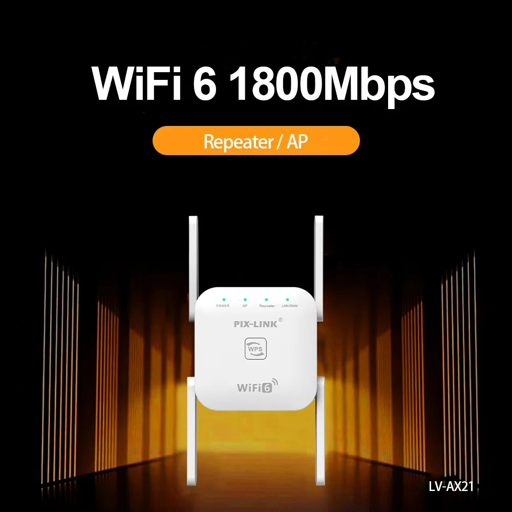 

PIX-LINK 1800M WiFi6 Двухдиапазонный повторитель Wi-Fi 5G/2,4G Беспроводной расширитель диапазона Усилитель сигнала для домашнего офиса AX21 Белый