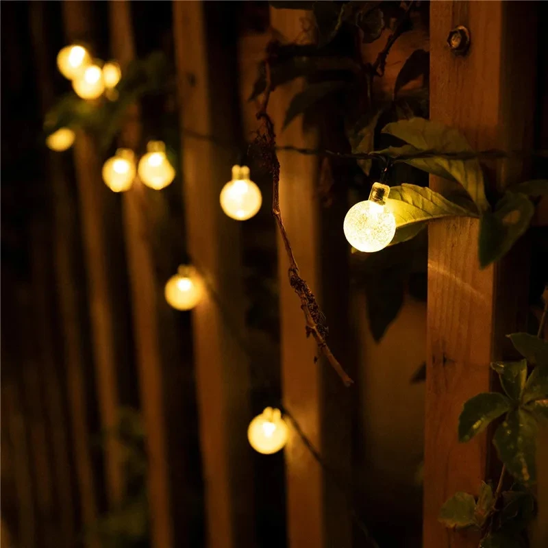 LED Crystal Larger 2.5cm Ball Solar Light Outdoor IP65 Waterproof String Fairy Lamps Solar Garden Christmas Garlands Decoration