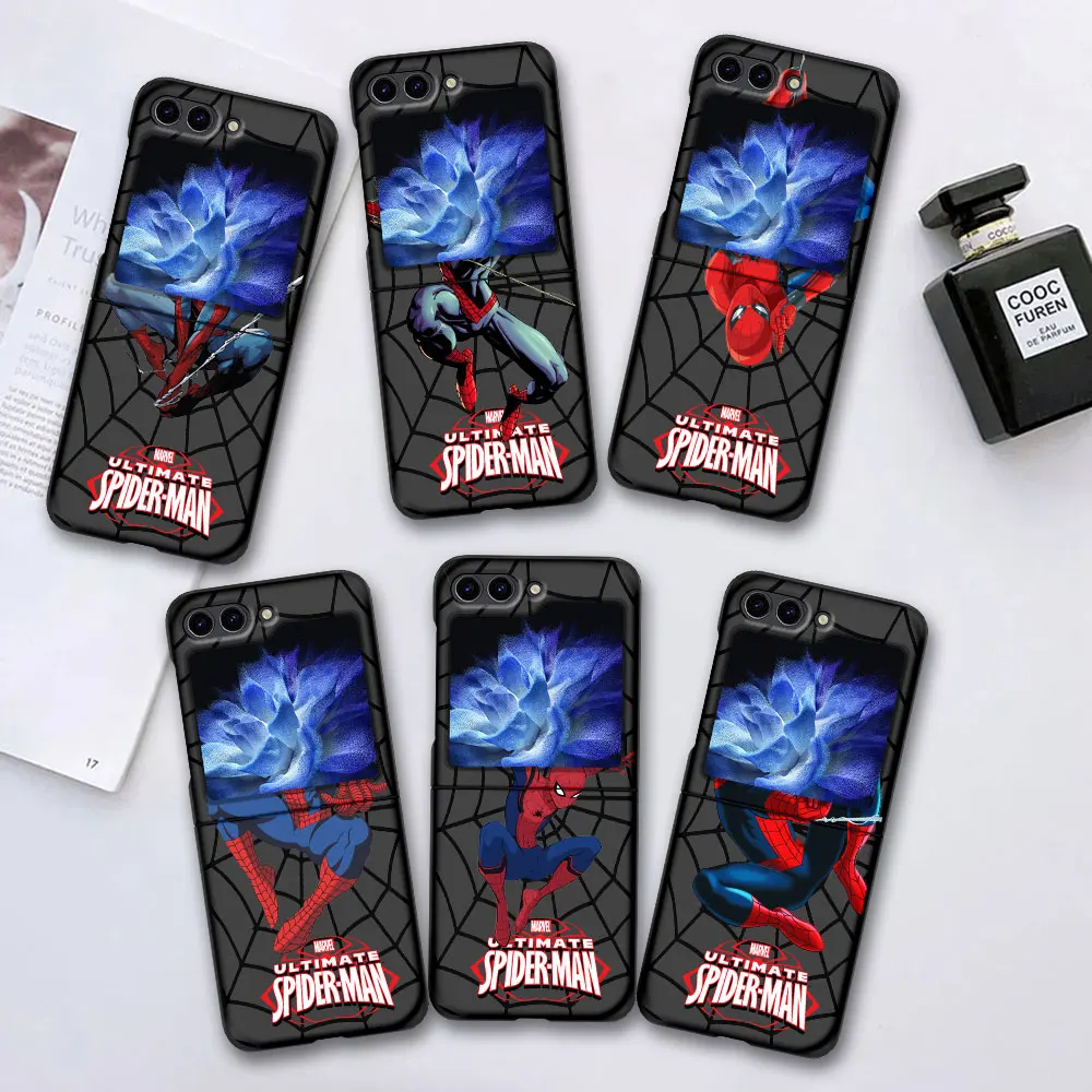 Marvel Spider Man Case for Samsung Galaxy Z Flip6 Flip5 Cell Phone Shell Flip 6 5 Hard Cover Zflip6 Zflip5 Black Folding Bumper