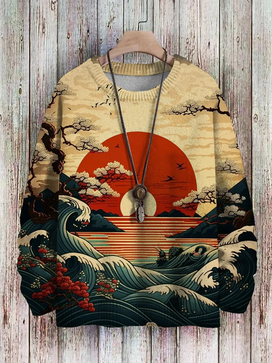 PLstar コスモスアート猫乗り鯉柄 3D プリントメンズニットセーター冬ユニセックスカジュアル暖かいニットプルオーバーセーター ZZM143