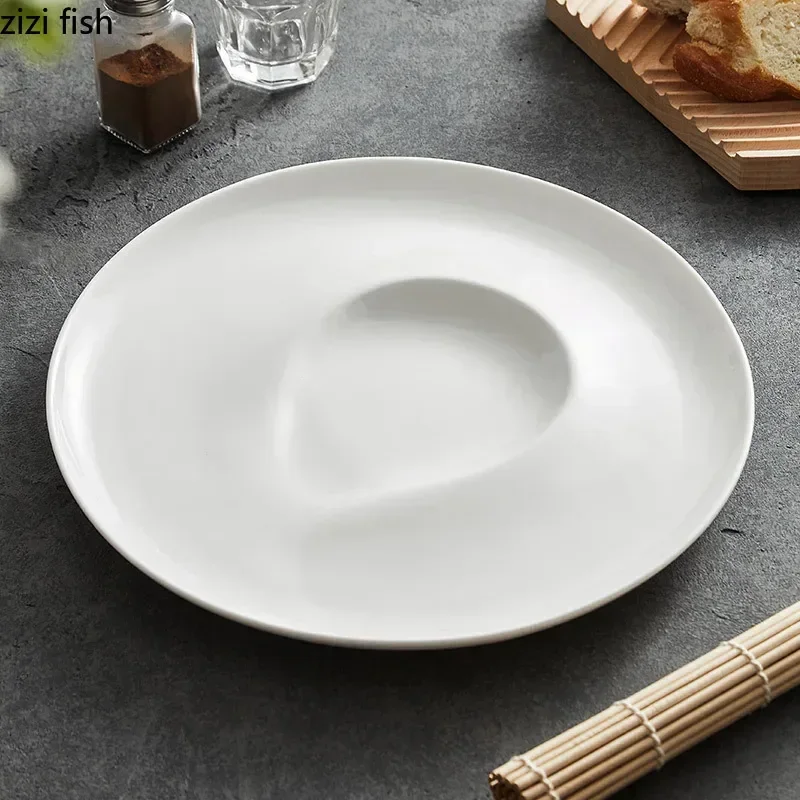 Plate Italian Noodle Service Plates Cooking Molecular Display Tableware White Circular Comma Ceramic Plate Dessert Sushi