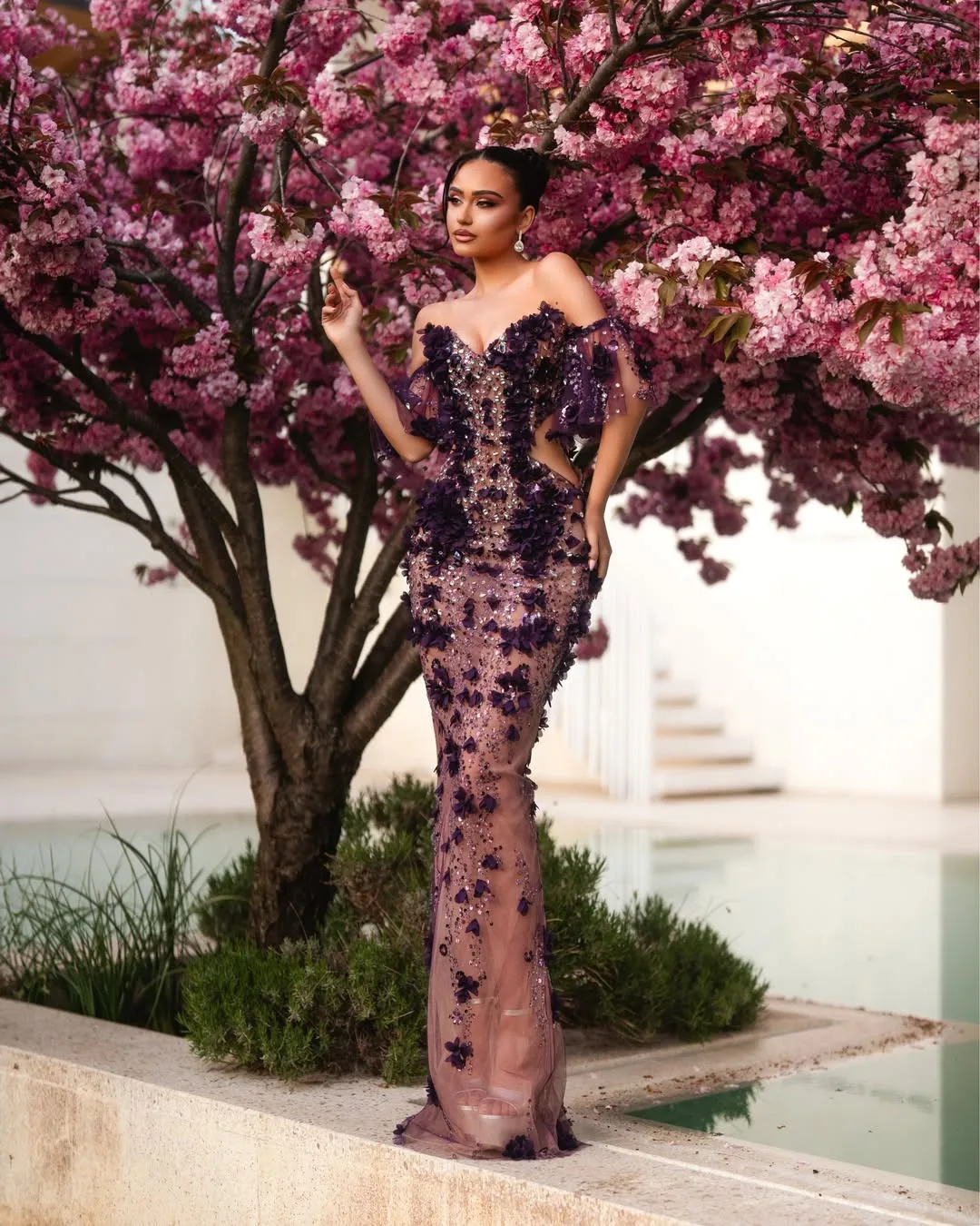 Fancy Evening Dresses 3D Floral Appliques Mermaid Prom Dress Rhinestone Off Shoulder Customized Party Gown Vestidos De Noche
