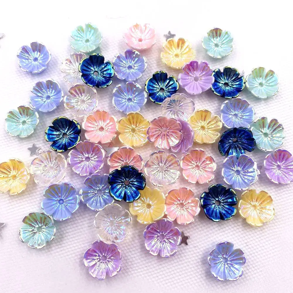 40Pcs 10mm Colorful 3D Flower Nail Art Ab Crystal Rhinestone 1 Hole Buttons Appliques Scrapbook DIY Manicure Accessories Carfts