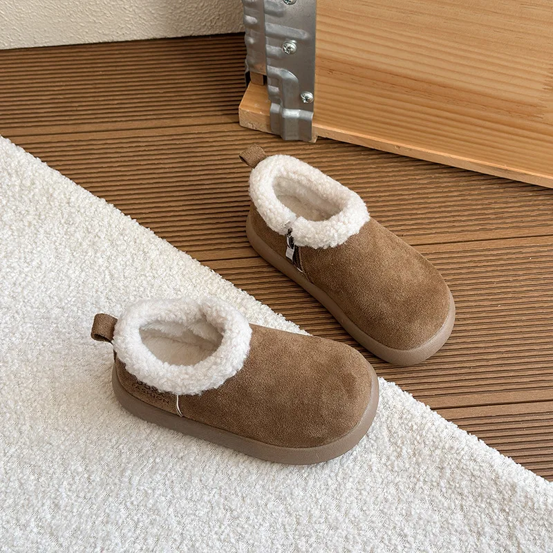 

Детские ботинки принцессы, замшевая теплая детская повседневная обувь с круглым носком, мягкие зимние ботильоны для девочек 2025 года, универсальные повседневные ботильоны в корейском стиле