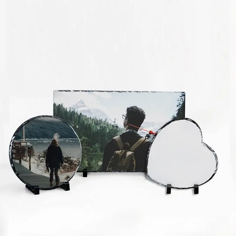 652F Sublimation Slates Blank Rock Stones Photo Frame DIY Heat Transfer Picture Frame with Display Stand for Birthday Parties