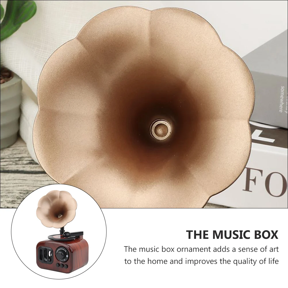 

Phonograph Shape Music Box Retro Desktop Musical Box Ornament Decorative Birthday Gift Clear Quality Phonograph Ornament