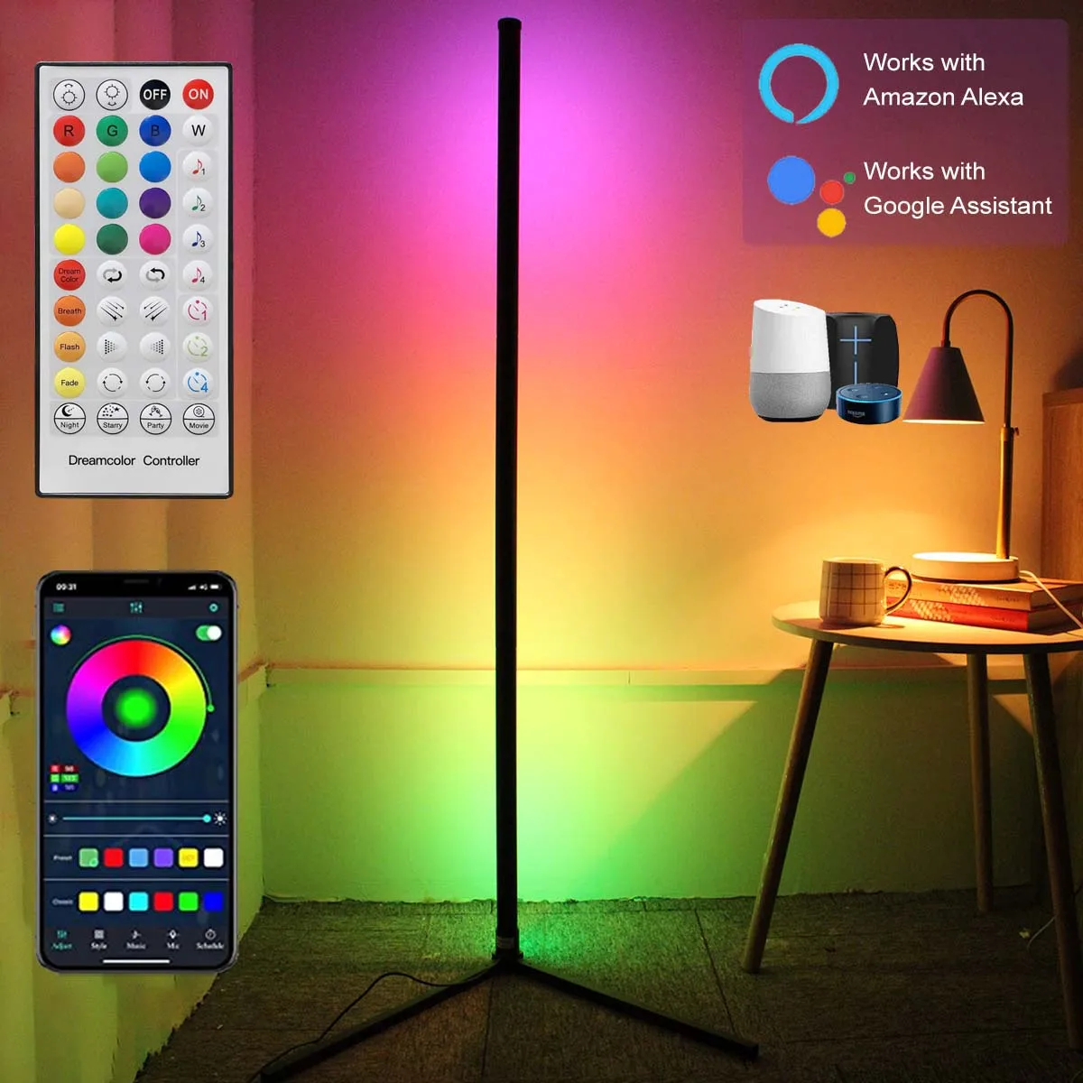 Nordic Corner Floor Lamp for Bedroom Living Room Wifi Remote RGB Led Mood Light for Home Decor Modern Tuya Standing Bedside Lamp