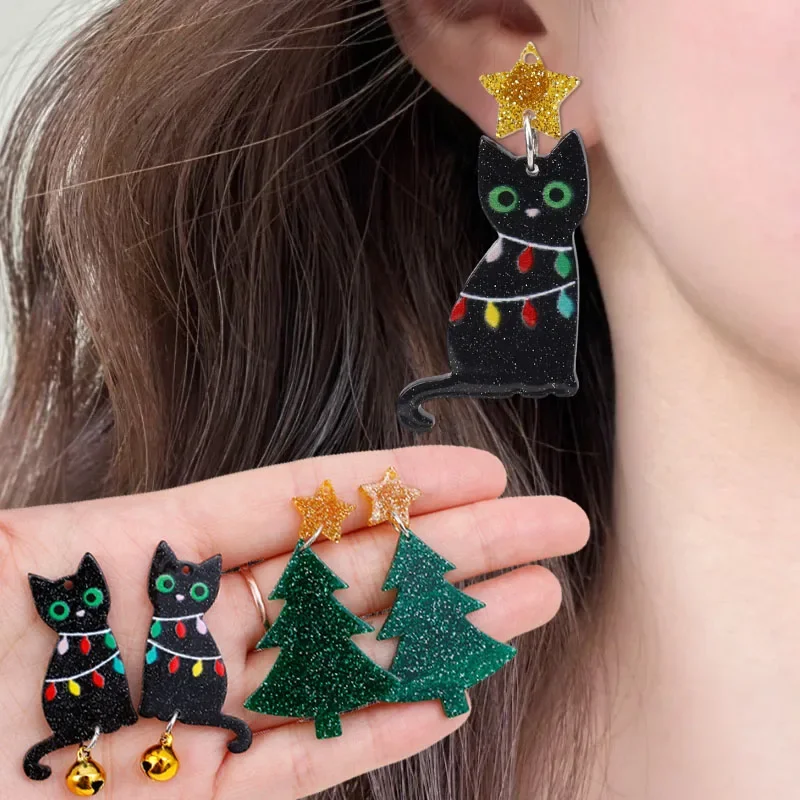 Fashion Christmas Elements Stud Earrings Christmas Earrings Creativity Crib Christmas Gift Bell Christmas Tree Earring Day Gift