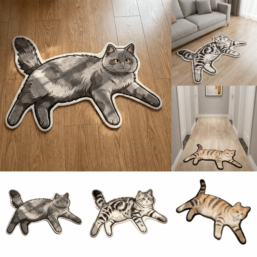 Room Accessory Non Slip Cat Floor Mat Cartoon Cat Shape Not Easy To Shed Bathroom Rug Absorbent Bath Mat Bathroom