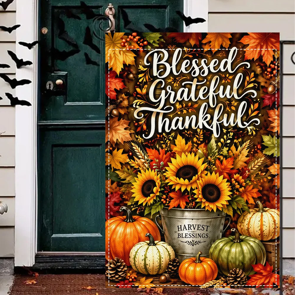 1pc Blessed Thanksgiving Fall Garden Flag, Double Sided Print, Perfect Harvest and Thanksgiving Outdoor Decoration (Pole not inc