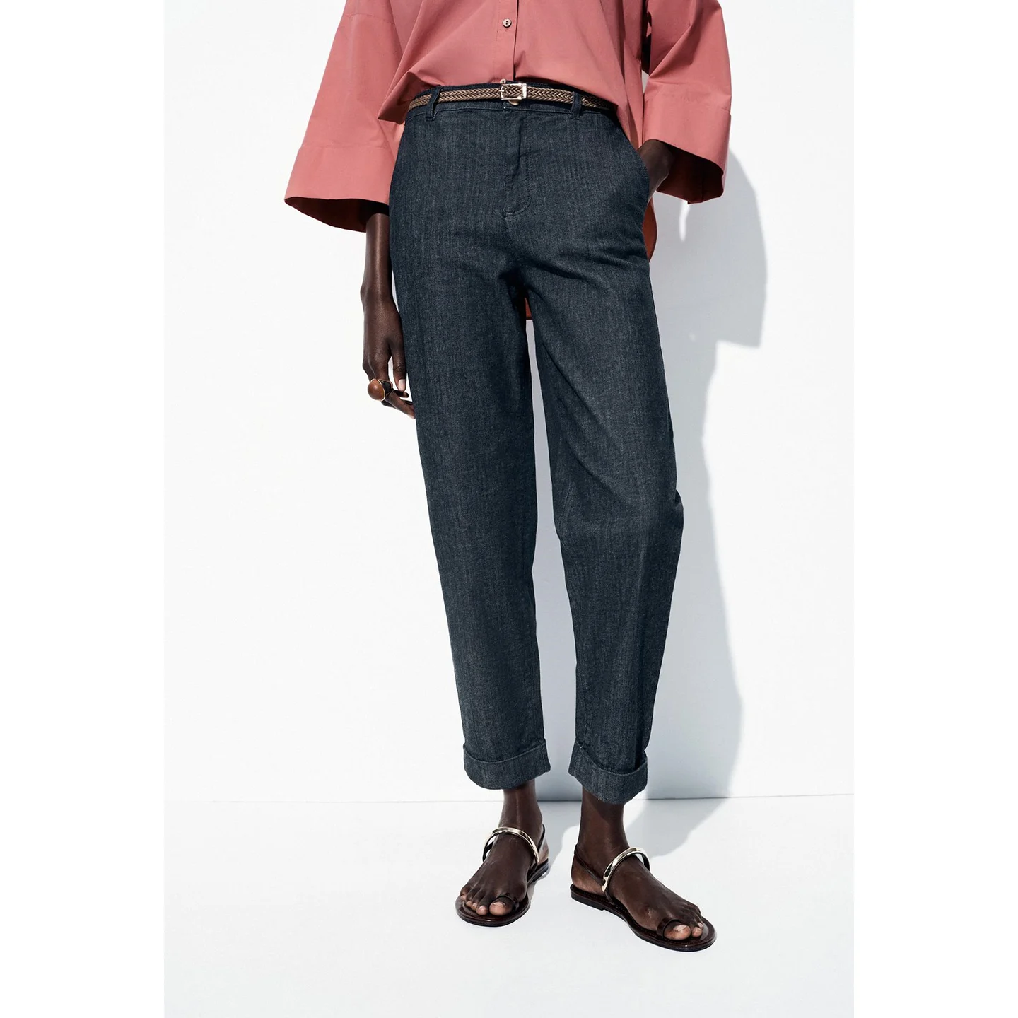 Sommer Neue Ankunft frauen matte Sle Mid-Taille Einzigen ket Gewebt Gürtel Denim Casual Hosen Hohe Taille Breite bein Zipper