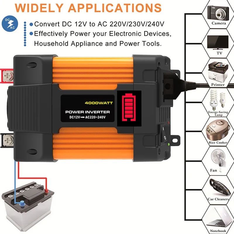 Imagem -05 - Inversor de Potência do Carro Led Portátil Capacidade Display Transformador Conversor 12v a 110v Dupla Usb Inversor Solar 12v 220v 6000w 4000w