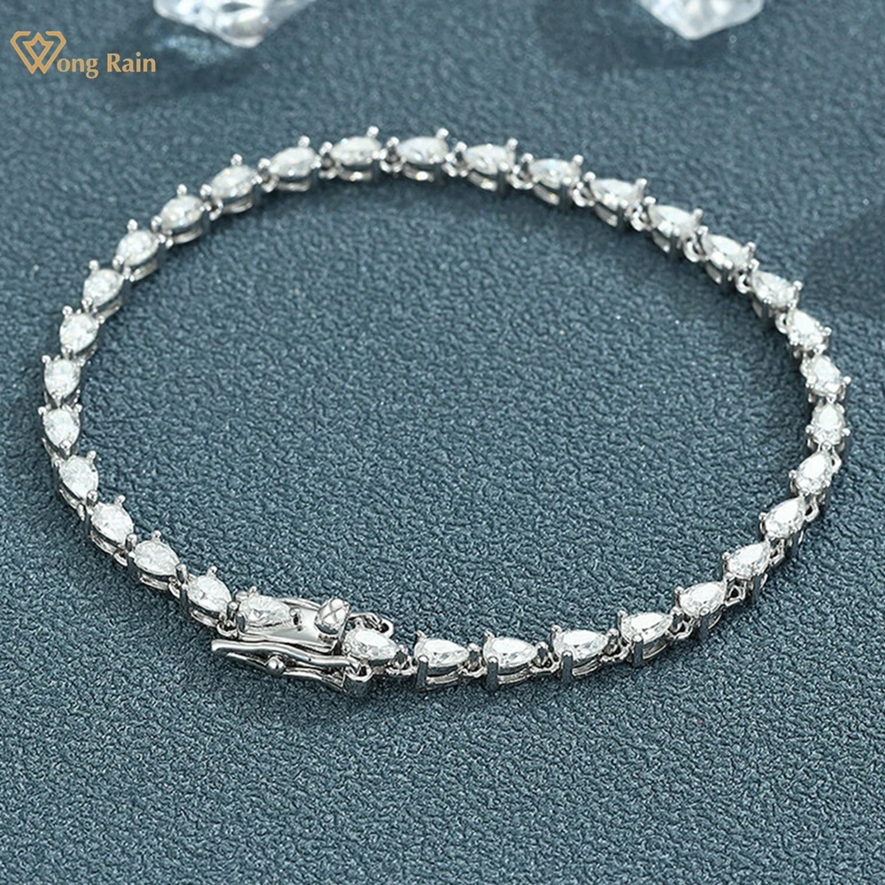 Wong Rain 100% 925 Sterling Silver 3EX D Color Pear Cut Real Moissanite Diamond Gemstone Bracelets Bangle Fine Jewelry Wholesale