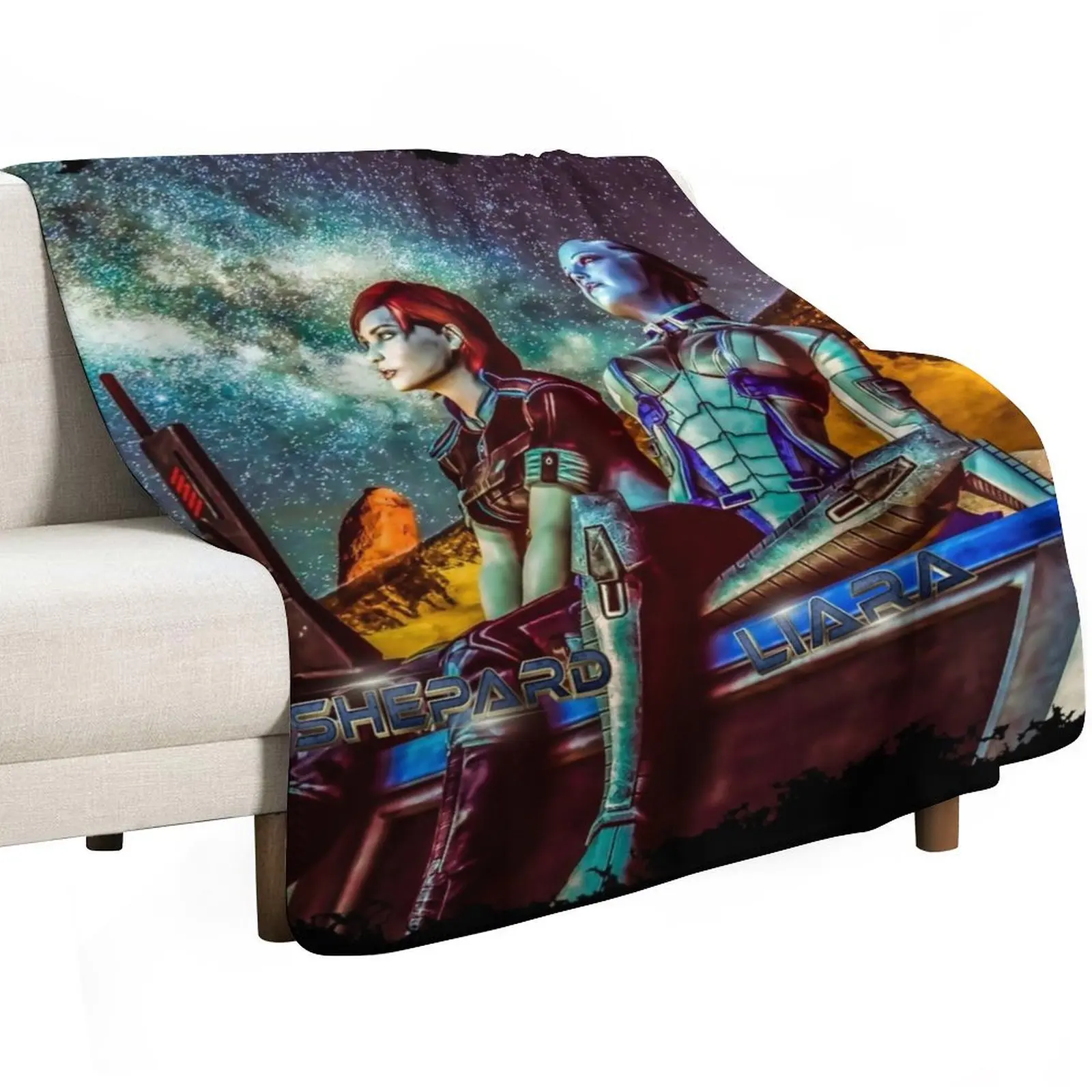 Mass Effect - Shepard & Liara Throw Blanket Soft Beds Shaggy cosplay anime Luxury St funny gift Camping Blankets