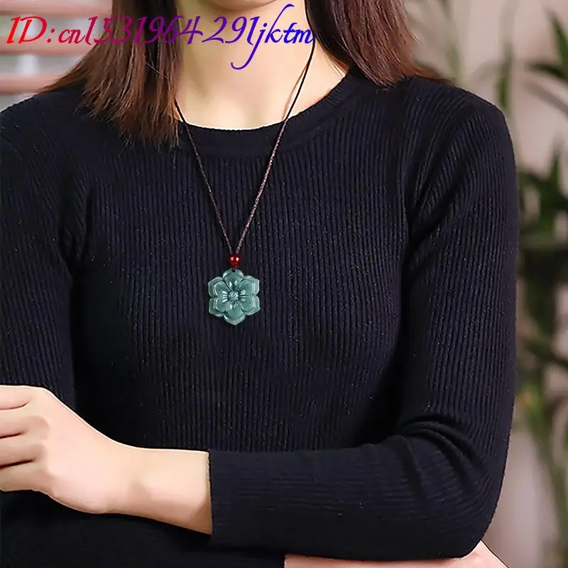 Burmese Jadeite Flower Pendant Necklace Stone Fashion Accessories Talismans Natural Gemstone Luxury Vintage Burmese Jade view 3