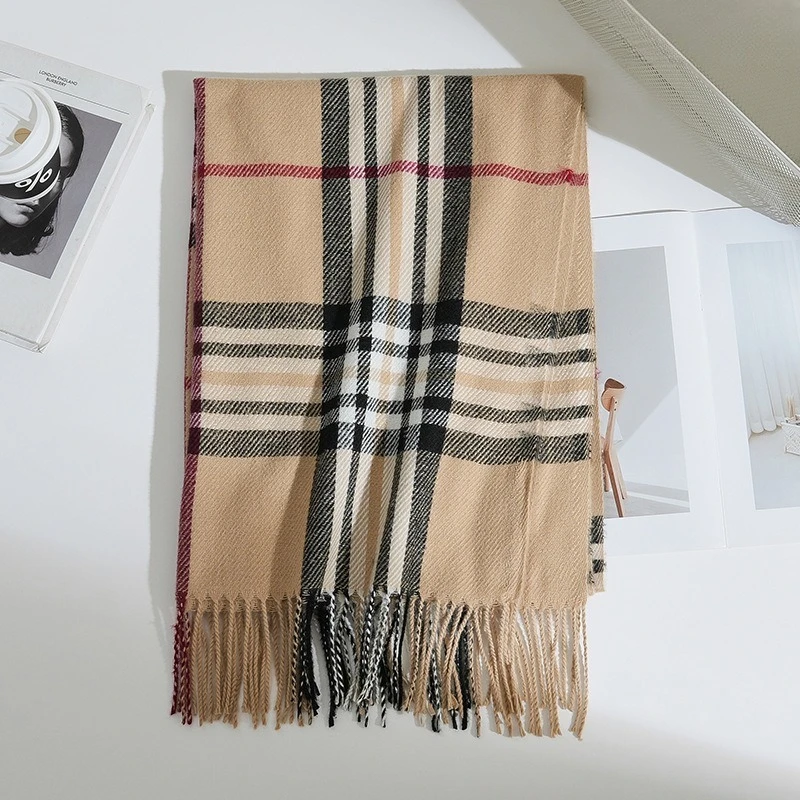 

Осенне-зимний теплый шарф, шаль двойного назначения, имитация кашемира, соответствующий цвету клетчатый шарф с бахромой