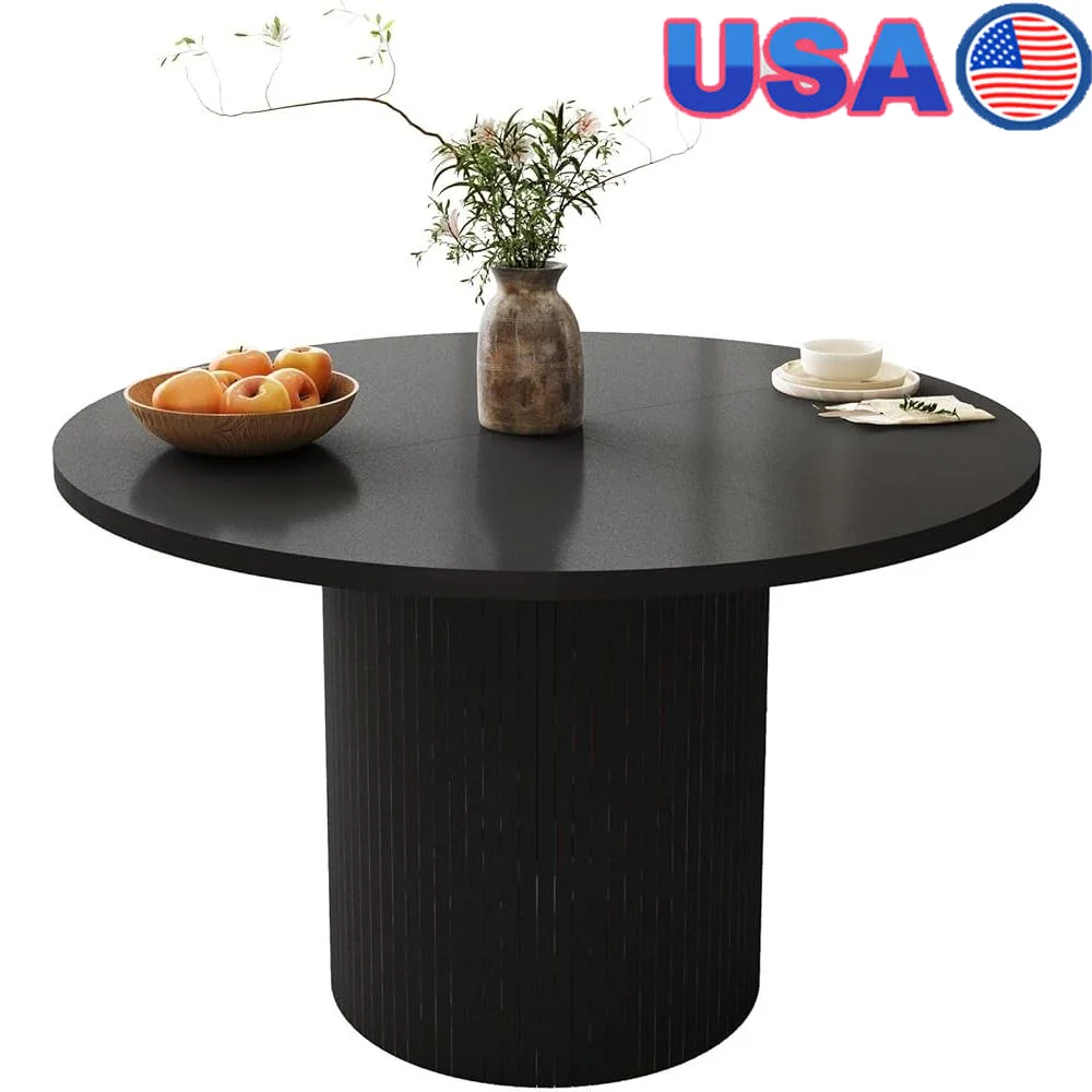 Round Dining Table 47 Inch Modern Kitchen Table Farmhouse Fluted Design Wood Small Circular Table Easy Assembly Waterproof