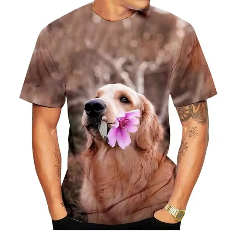 Estate 3D Stampa T-shirt Estate Uomo Donna Golden Retriever Manica corta Animale Oversize Harajuku Dog Tees Top Abbigliamento per bambini