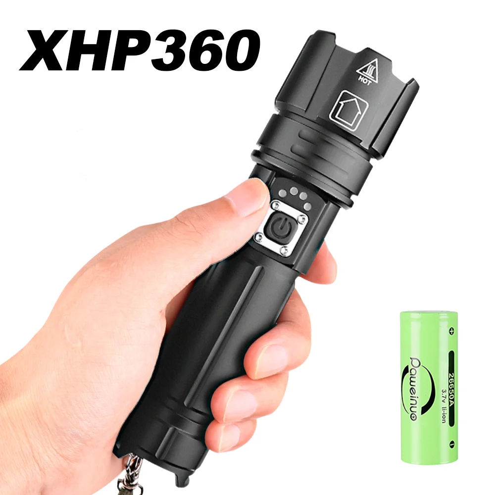 XHP360 높은 전원 Led 손전등 플래시 라이트 강력한 손전등 30000000 루멘 사용 충전식 랜턴 야외 램프 토치