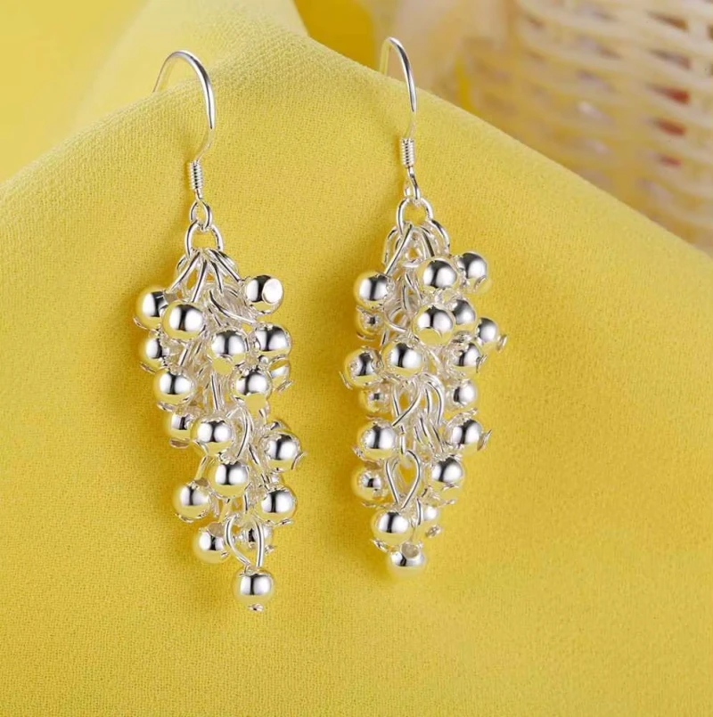 Heiße 925 Sterling Silber Kreative Trauben Perlen Tropfen Ohrringe Für Frau Mode Party Feine Geschenke Elegante Edle Schmuck