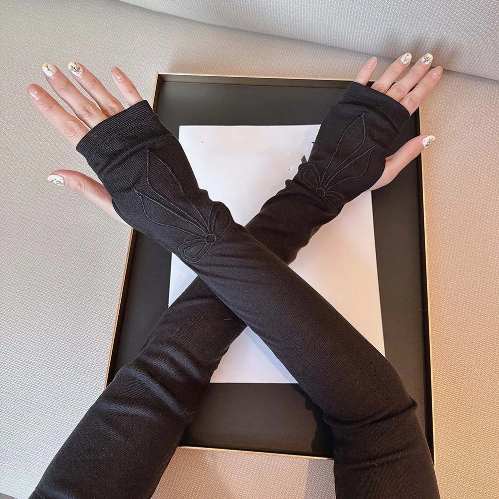 Dulce arco mangas de hielo estilo coreano bordado transpirable mangas largas de poliéster protección solar brazo protector solar cubre al aire libre