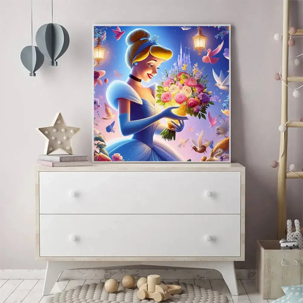 ديزني الماس التطريز سندريلا الأميرة DIY كامل مربع جولة الماس اللوحة شخصية كرتونية فسيفساء زهرة الطفل هدية