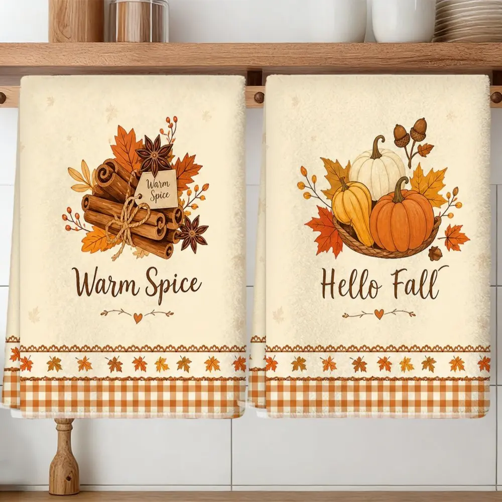 2-Pack kitchen rag, soft absorbent microfiber dishcloth, autumn pumpkin maple leaf autumn kitchen rag dishcloth