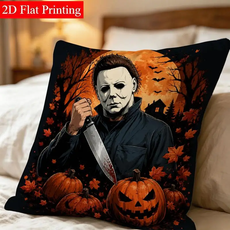 1pc Michael Myers Throw Pillow Cover Polyester 2D Double Sided Print Halloween Horror Movie for Living Room Bedroom Home Decor