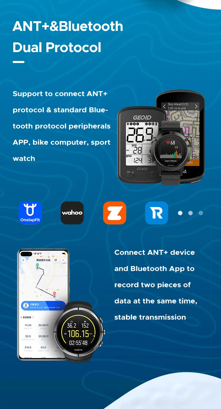 GEOID CS600 Smart Cycling Geschwindigkeits- und Trittfrequenzsensor Bluetooth 5.0/ANT+ Dual-Mode-Übertragung Wasserdichter Fahrradgeschwindigkeitssensor – Detail 3