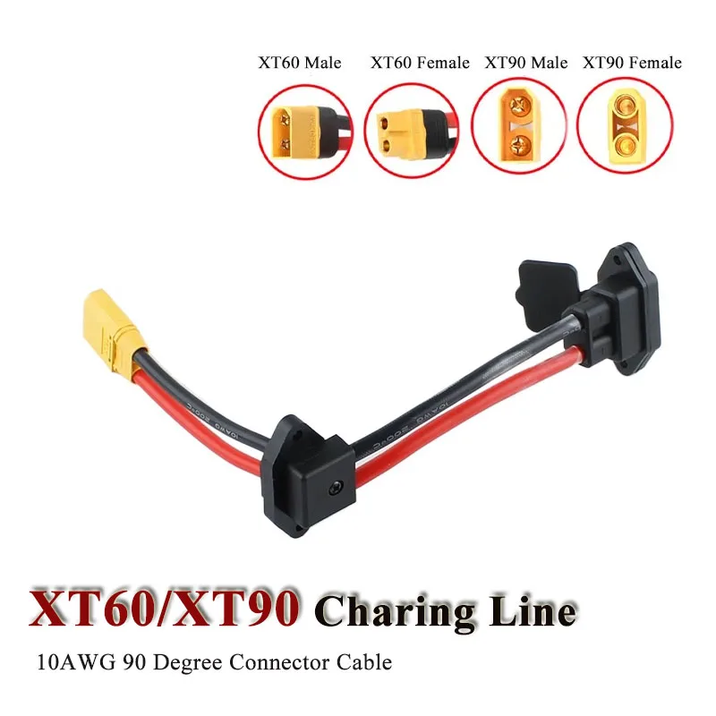 

XT90 XT60 Провод для зарядки литиевой батареи Мужской Женский 90-градусный соединительный кабель 10AWG Чистая медь Водонепроницаемый 6 квадратных клемм