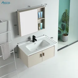 Wholesale Custom Two-door Modern New Design Aluminum Bathroom Furniture Wall Cabinet Vanity Set Washbasin Sink