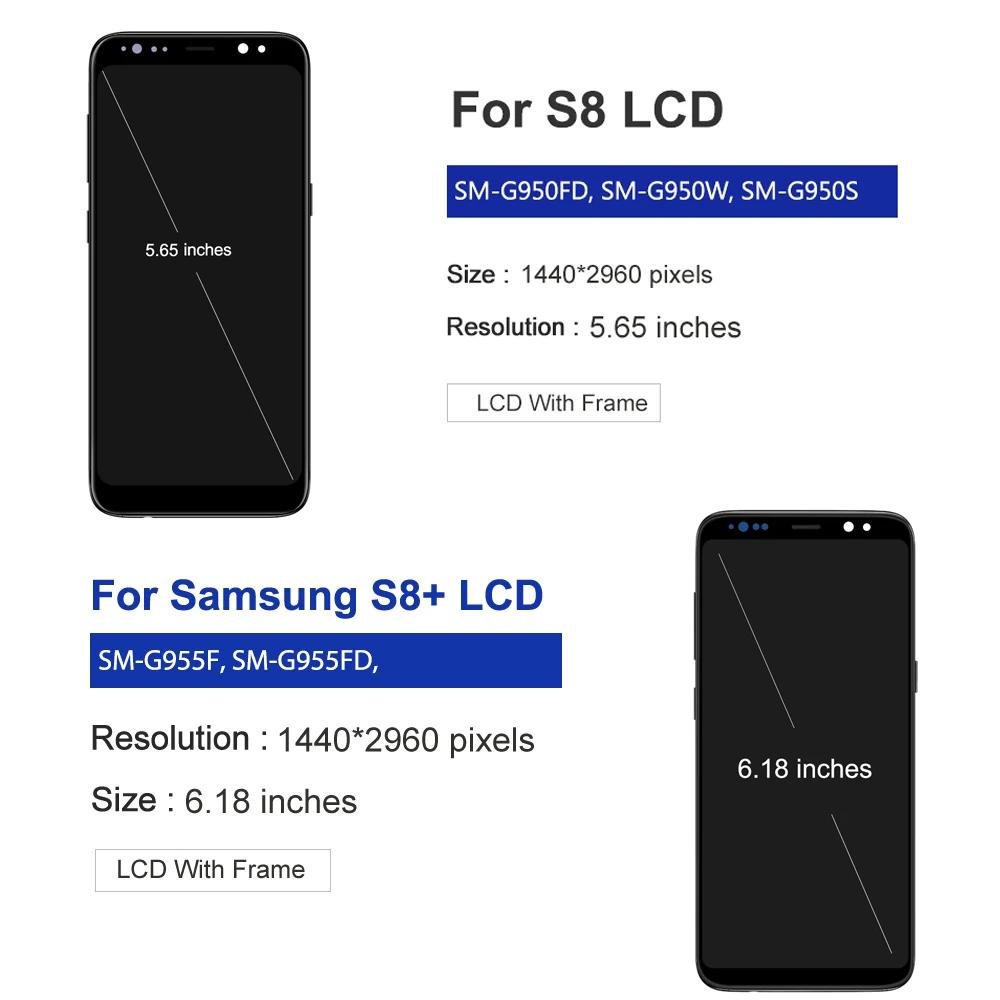 100% getestet, neu, für Samsung S8 G950 G950F SM-G950FD LCD-Display Touchscreen mit Rahmen für Samsung S8 Plus G955 G955F Display