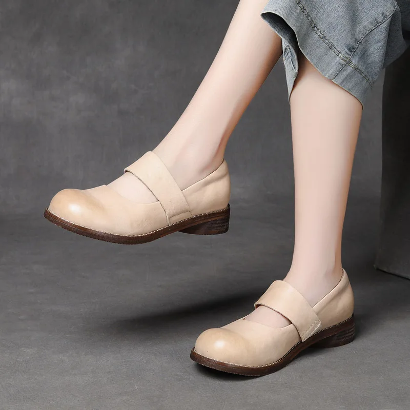 

Весенне-осенняя женская обувь из конской кожи первого слоя из воловьей кожи на низком каблуке с мягкой подошвой, широкополосная обувь из натуральной кожи с неглубоким носком