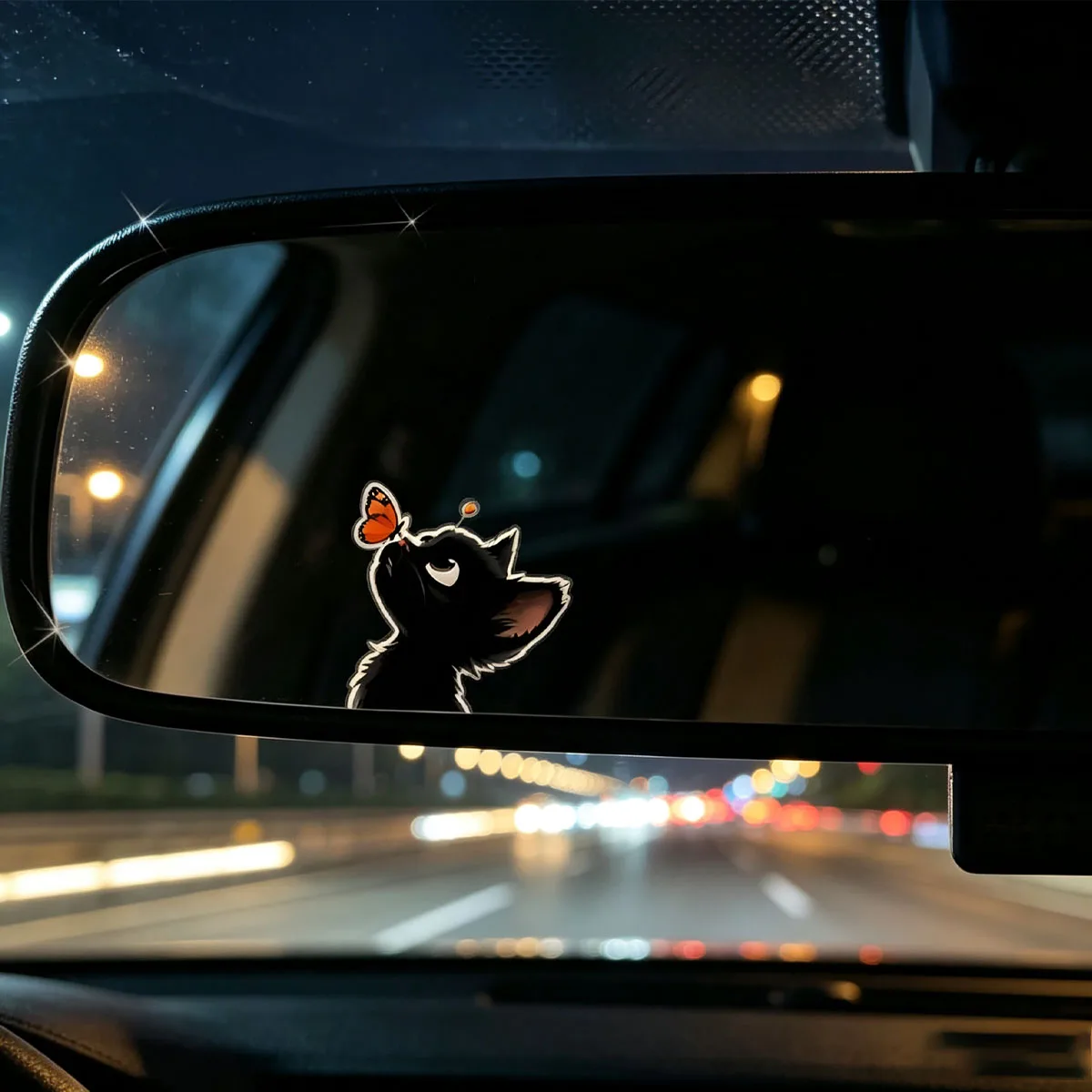 Cute Cat Butterfly Car Decal, Animal Themed Rearview Mirror Sticker for Car Motorcycle Laptop Window Wall Decor