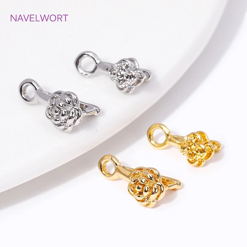 18K Gold Plated Rose Shape Clamp Pinch Clip Bail Charms Hooks Connector For DIY Crystal Agate Earring Jewelry Making Accessories