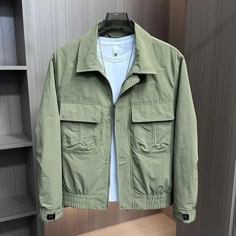 

Double ket Casual Loose Long Sve Collared Jaet for Men Autumn Winter New Sle Simple Color irt Outerwear