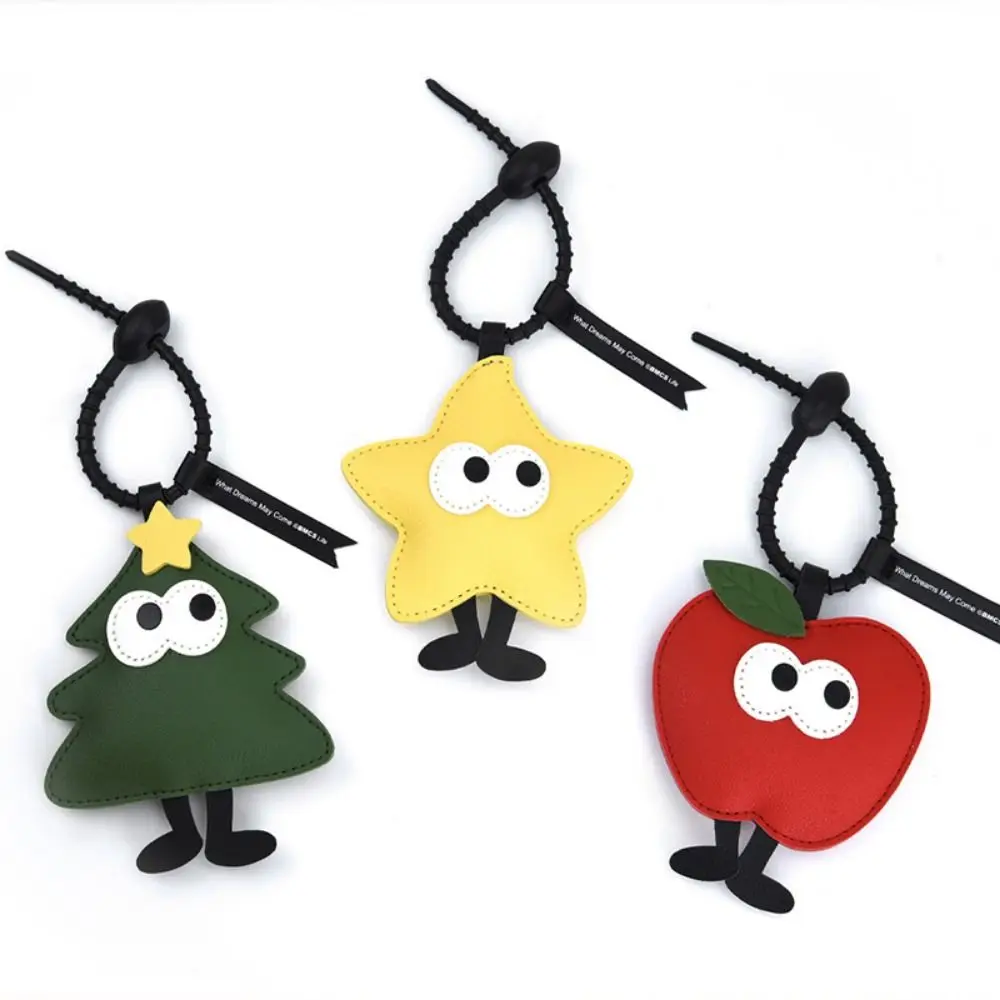 

3Pcs Gift Creative Christmas Tree Keychain Lovely Cartoon Car Keyring PU Leather Kawaii Hand Strap Keychain Car Accessories