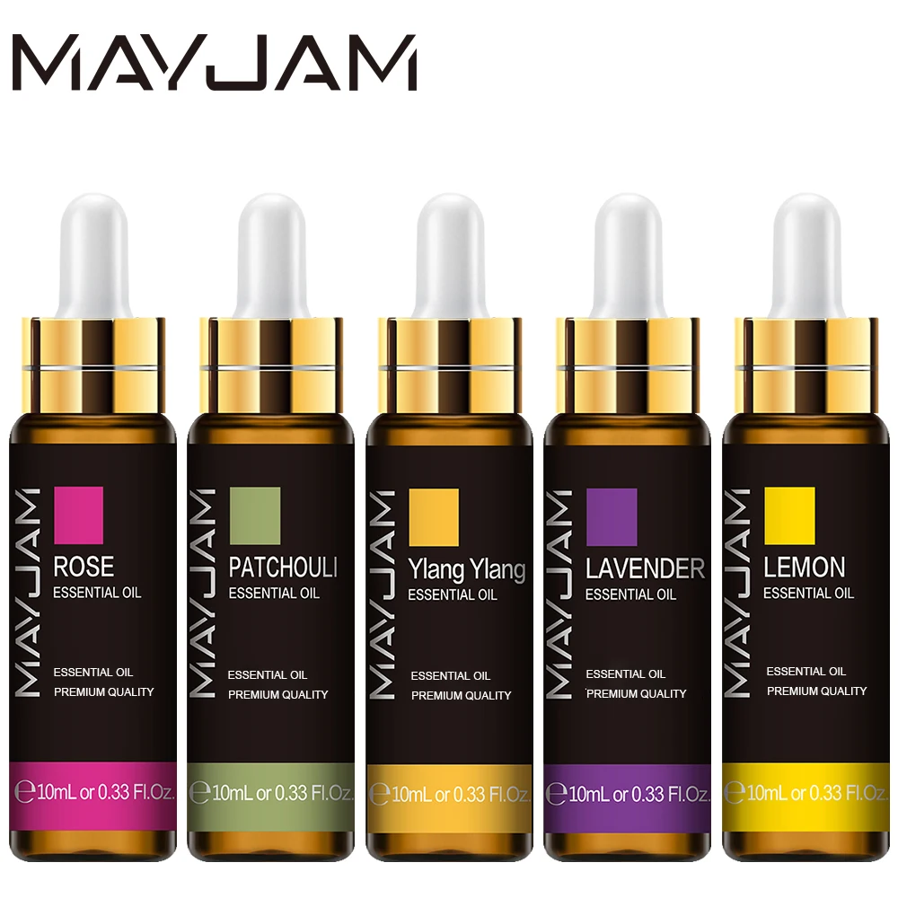 MAYJAM 5 Bottles Essential Oils For Humidifier Skin Care Rose Patchouli Ylang Ylang Lavender Lemon Fragrance Oil