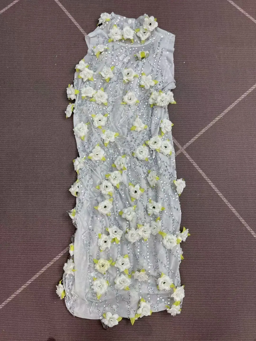 gesehuaguang Sexy Neck Hanging 3D Flower Perspective Mesh serene for Evening Dress Celebrity Red Carpet Ceremony Ball Gowns