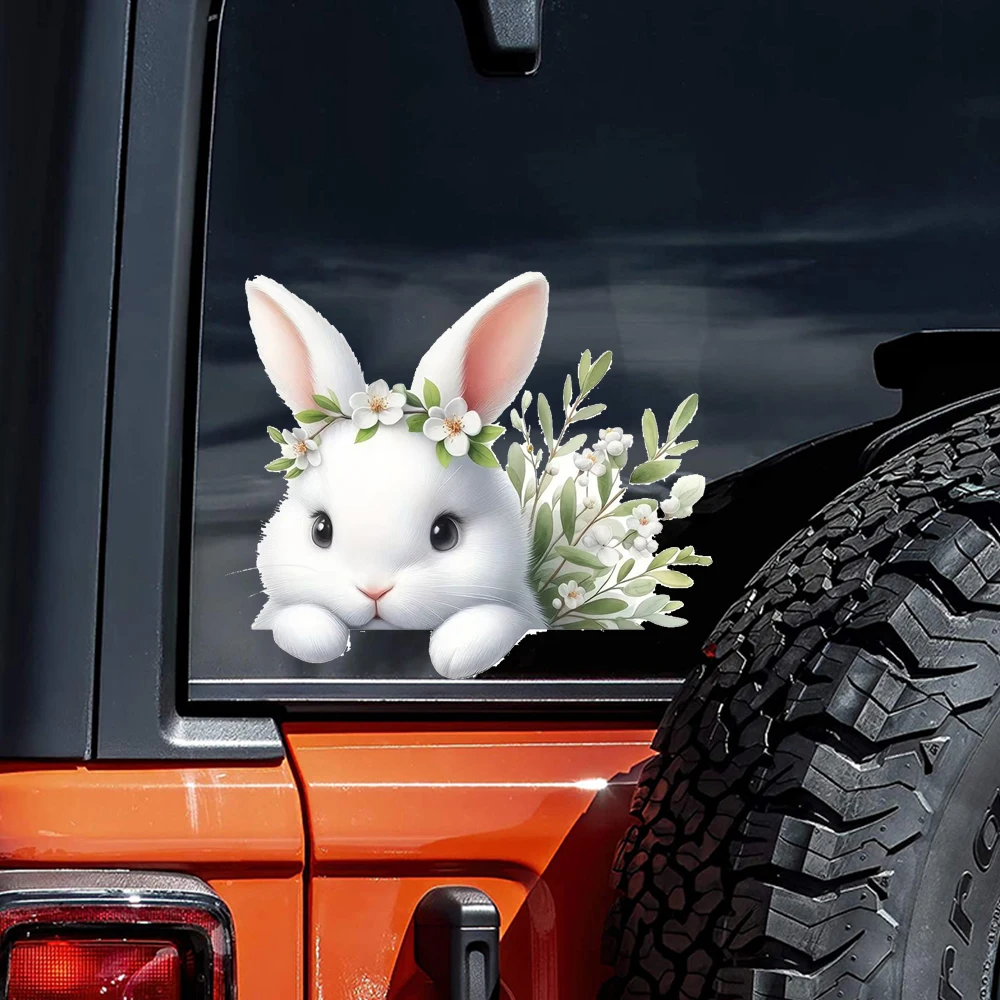 

Наклейка на автомобиль с изображением белого кролика с цветочной короной, подходит для ноутбука, автомобиля, грузовика, фургона, внедорожника, мотоцикла, стены, бампера, окна.
