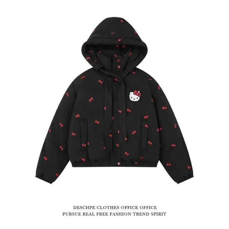 

Sanrio Hello Kitty Women's Winter Thick Bread Jacket Hooded Cotton Coat Kawaii Anime Fashion Casual Ensemble Femme Traffic Coat,