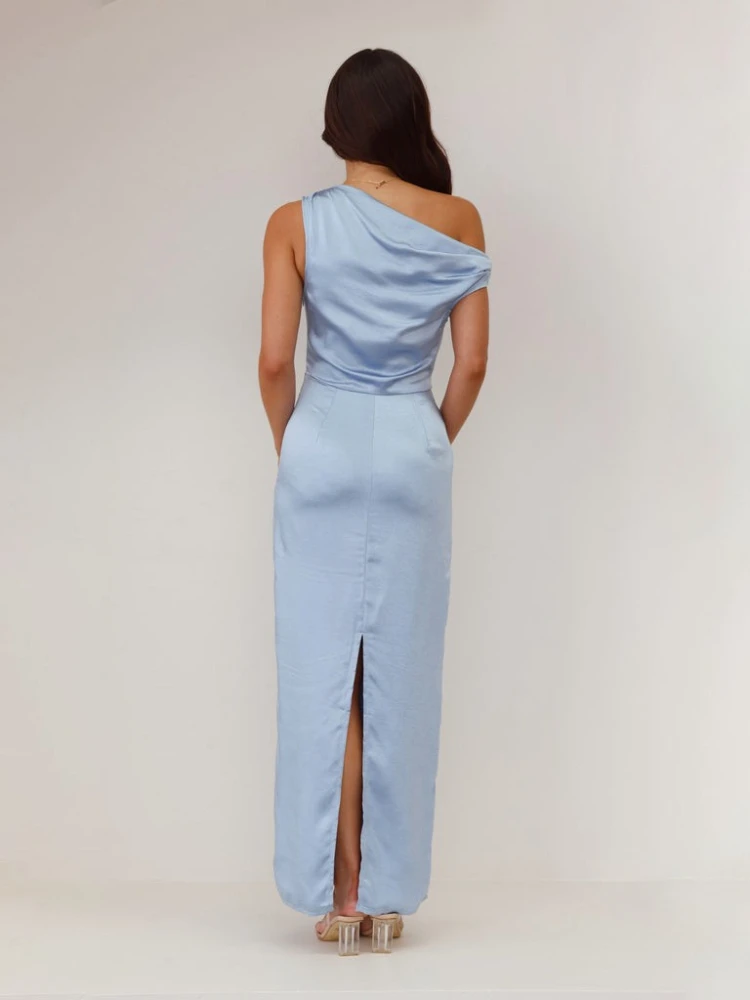 2025 verão moda nova feminina elegante estilo de deslocamento ombro inclinado cetim médio a longo vestido longo sob medida