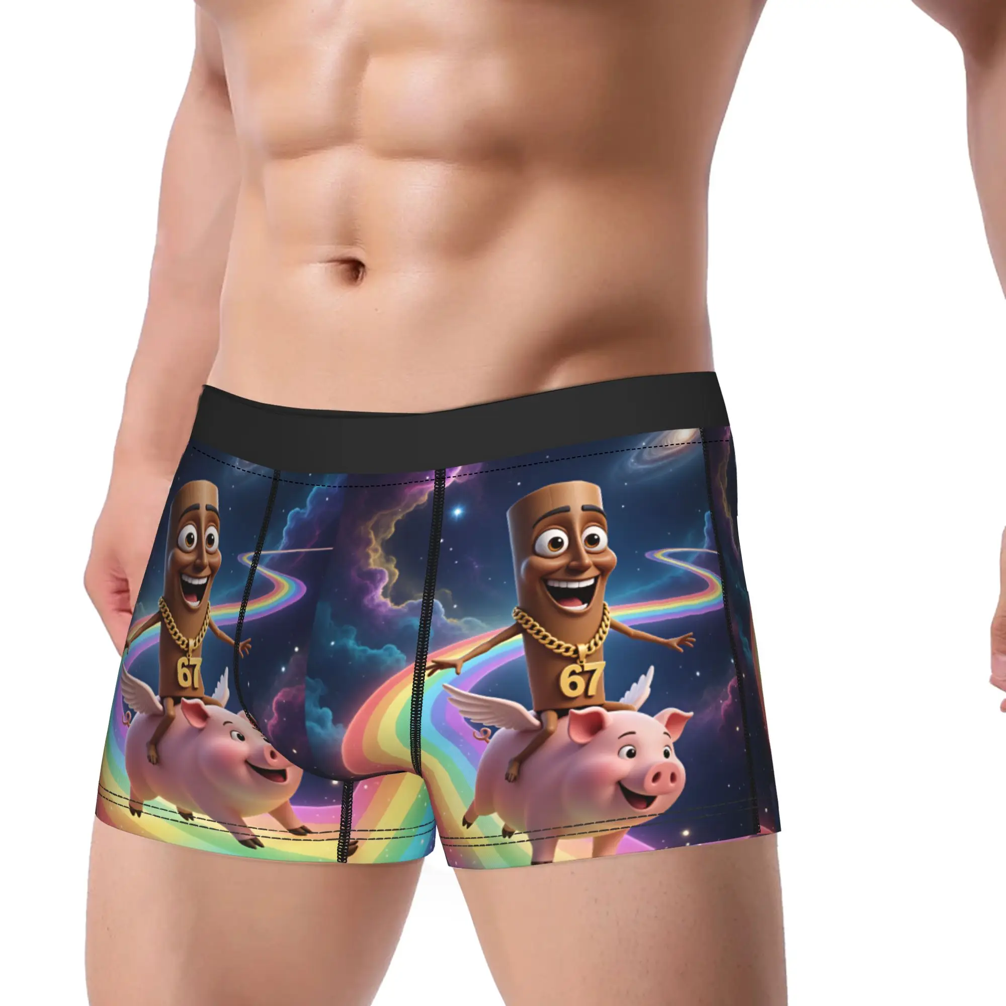Tung Tung Sahur Flying Pig Rainbow Space Funny Meme Underwear  Print Trunk Trenky Males Underpants Breathable Shorts Briefs