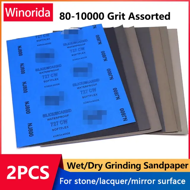 2 Pcs Wet And Dry Sanding Abrasive Sandpaper Sheets 80-10000 Grit for