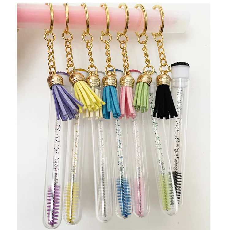 Mascara Brush Clear Tube Separate Test Tube Keychain with Tassel Lash Glue Keychain for Women Eyelash Spoolie Brush Keychain