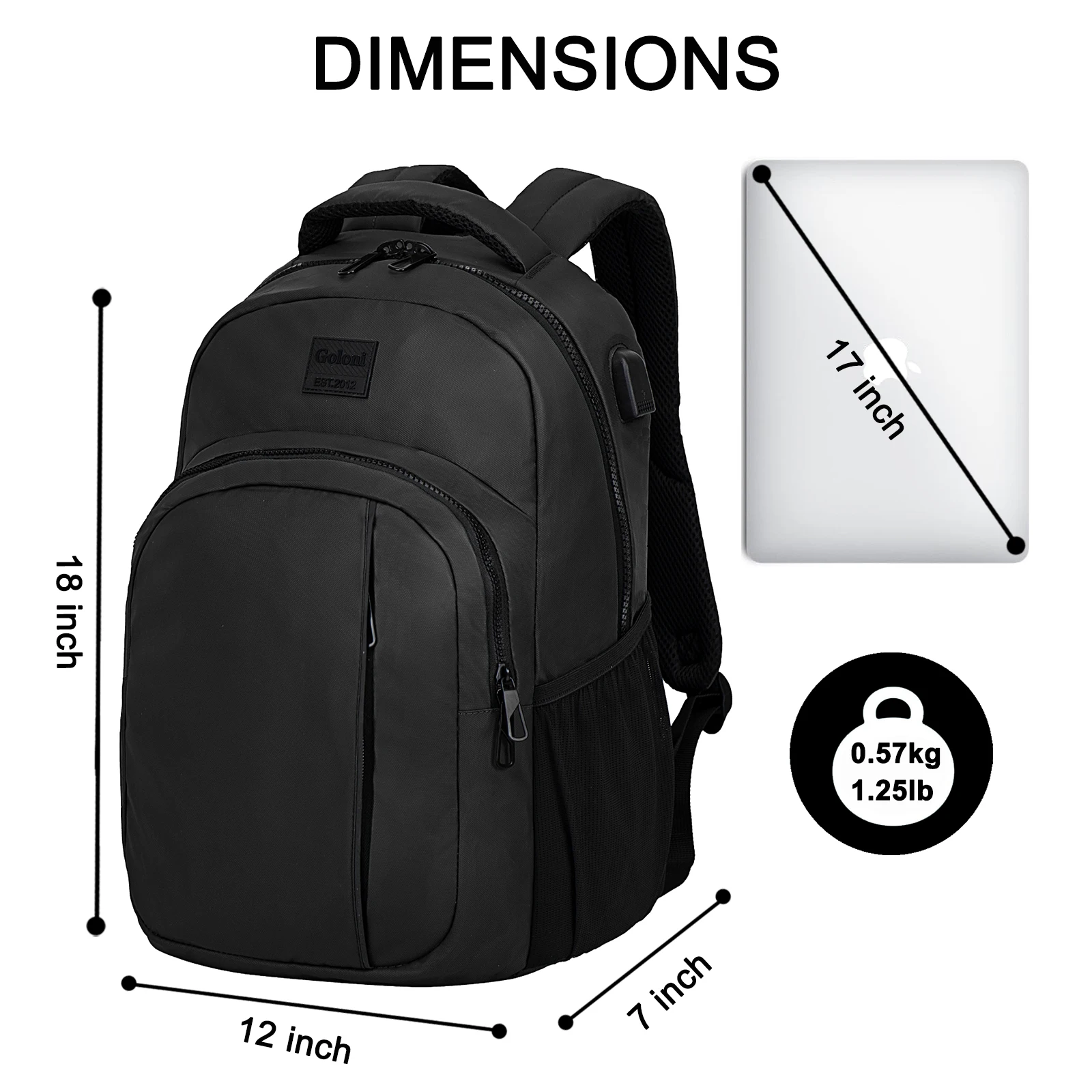 17 Inch Lightweight Casual Laptop Backpack with USB Charging Port for Men and Women,Waterproof Backpack for Work,Travel,College