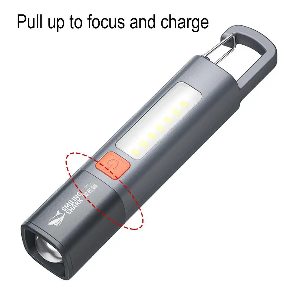 1Pc Smiling Shark SD1023 LED Torch Light XPE Super Bright Flashlight With Hook Camping Light Rechargeable Zoomable Waterproof