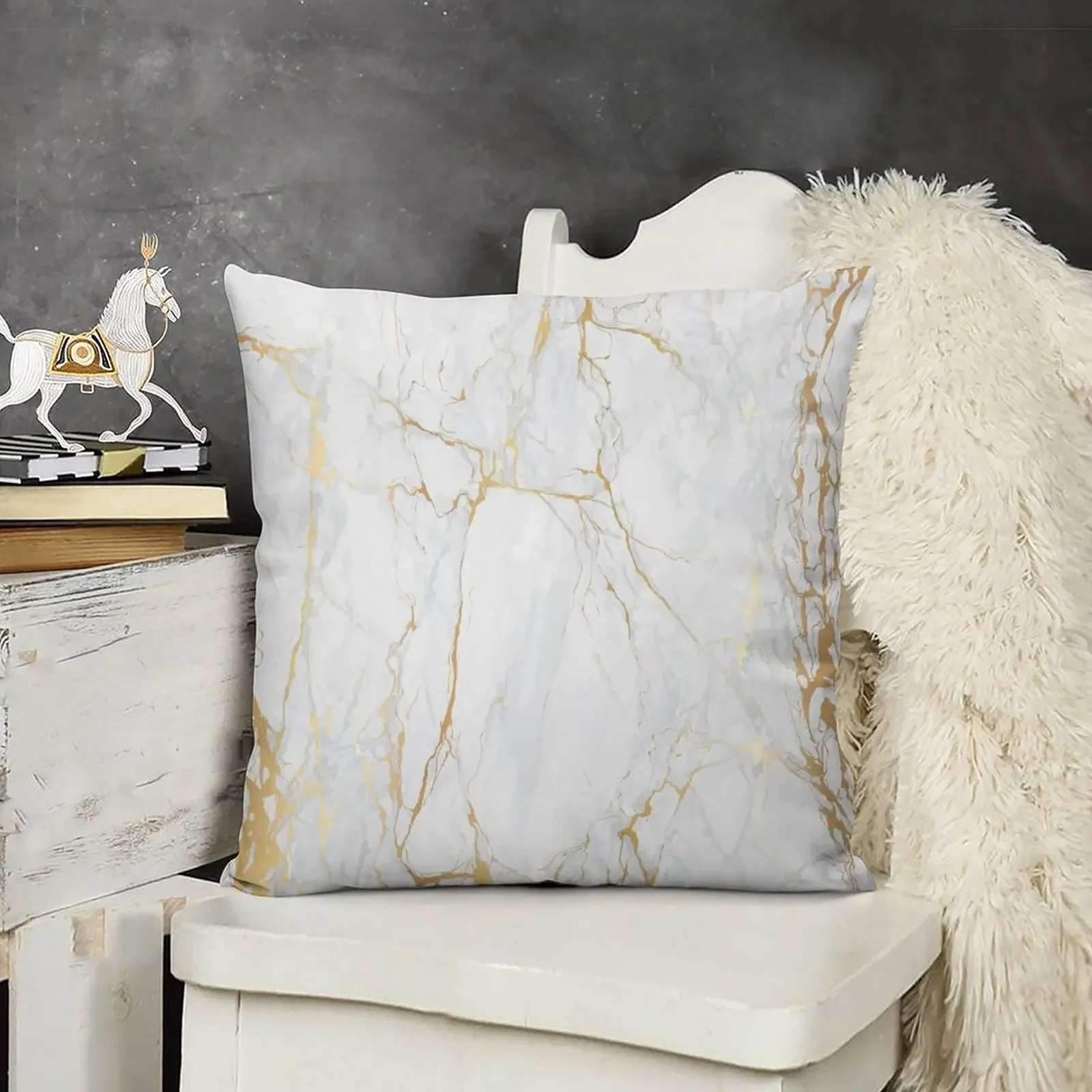 

White and Gold Marble Throw Pillow christmas supplies Sofa Cover pillow