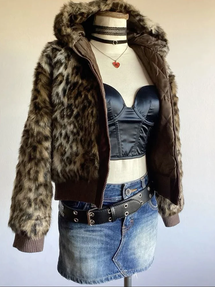 Y2k Fashion Hooded Sweatshirt New Aesthetic Leopard Print Women's Luxury Chic Zipper Jackets Women's