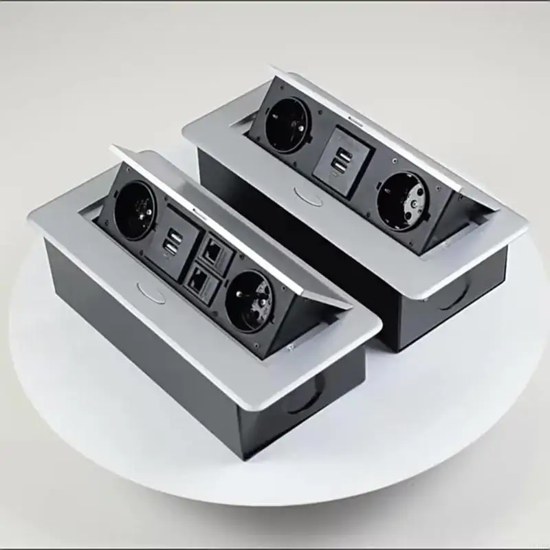 European Standard Burst Up Desk Port With 2 CONDITIONING Outlets And 2 USB Harbors Aluminum Mixture Constructed In Plan For